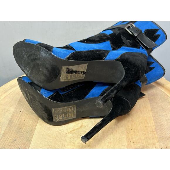 Bleona For Scene Mimoza Black Blue Bootie Womens 7.5 Open Heel Zipper Buckle - Picture 13 of 15